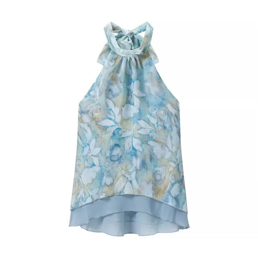 ZARA Resort Style French Print Halter Top and Skirt Set